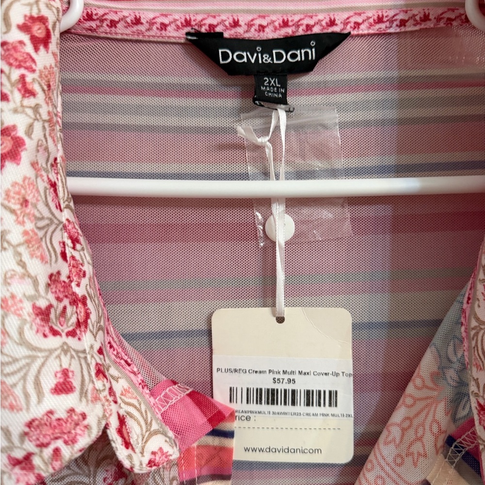 DAVI & DANI Cream and Pink Floral Maxi Cover-Up Top